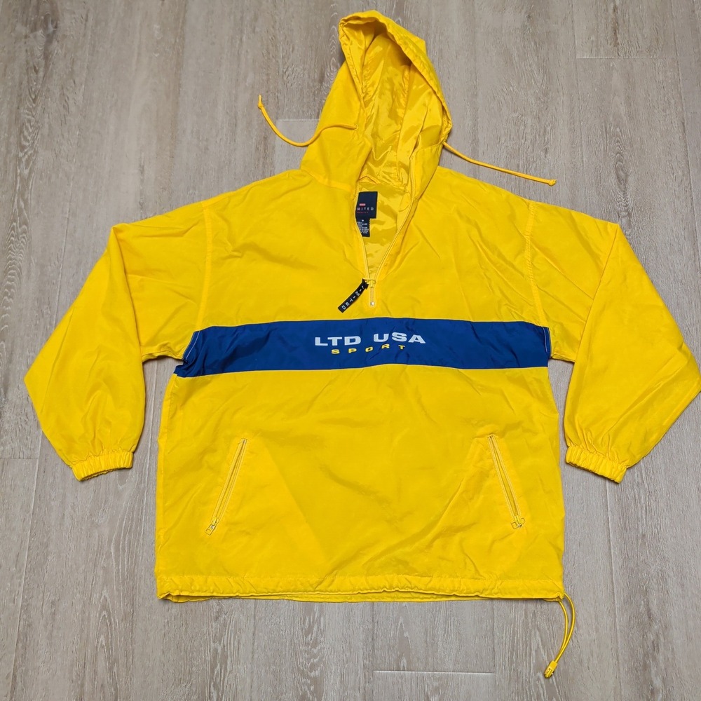 Vintage 90s Y2K‎ Limited LTD USA Sport Yellow Windbreaker Anorak Mens M Stitched